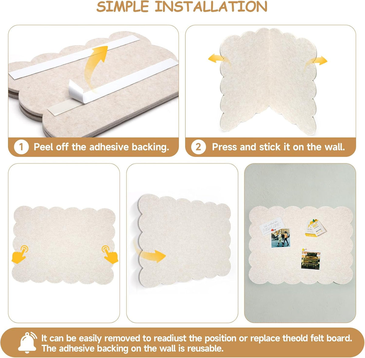Felt Bulletin Board 36" x 24" Cork Board Alternative,Decorative Felt Pin Board Foldable Cork Boards for Walls Self-Adhesive Cork Board for Home Office Classroom Pin Board (Beige)