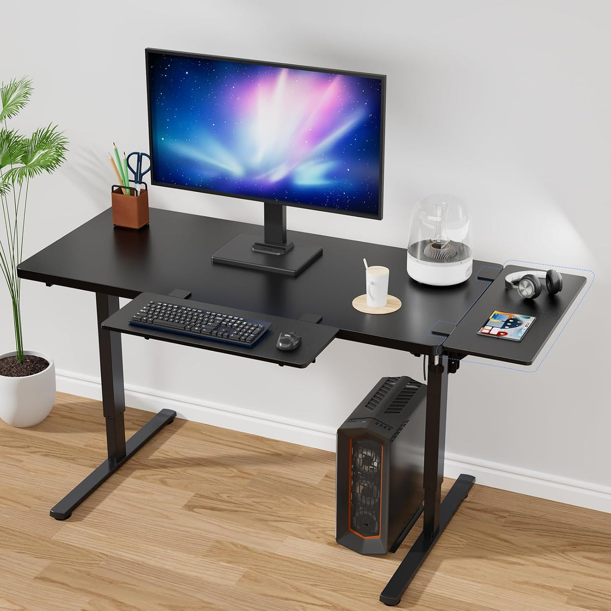 Suptek Clamp-on 9.5 x 23.6 inch Desk Extender, Wrist Support, Foldable Keyboard Tray Platform, Suitable for Office Desks, Black, DSF3LB