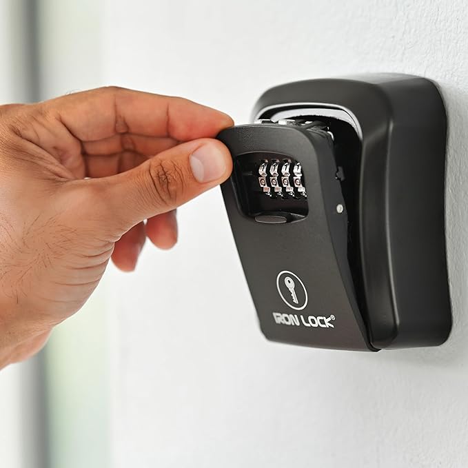 Iron Lock® Key Lock Box Wall Mount – Medium Waterproof Heavy-Duty Metal Safe with 4-Digit Combination for Outdoor Access, Home Entry, Office Security, Rentals & Airbnb Use (Black, Medium)