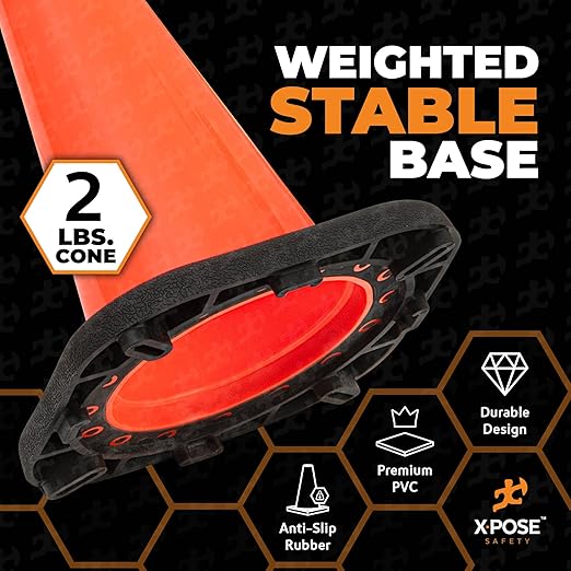 Xpose Safety 12 Inch Orange Traffic Cones, 4-Pack - Multipurpose PVC Plastic Safety Cone for Parking, Soccer, Caution, Kids and Construction - DOT Approved