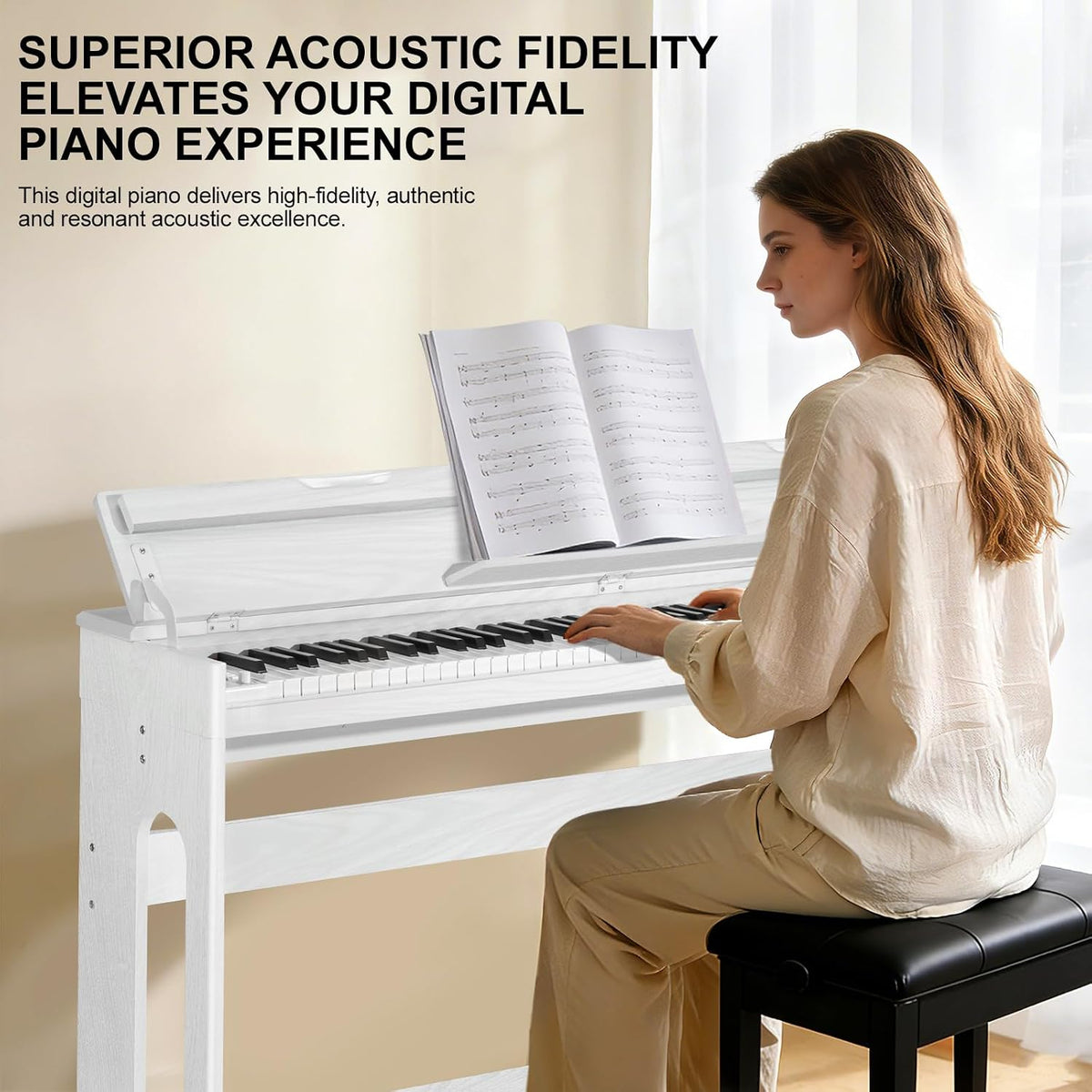 Digital Piano Keyboard 88 key,Semi-Weighted Electric Piano,Wooden Desk Full Size Upright Electric Piano, Acoustic Piano for Beginners,Triple Pedal,USB-MIDI Compatibility (White)
