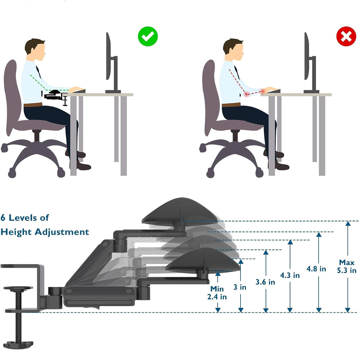 BONTEC Adjustable Arm Rest for Desk, 360° Rotating & Extendable, Aluminum