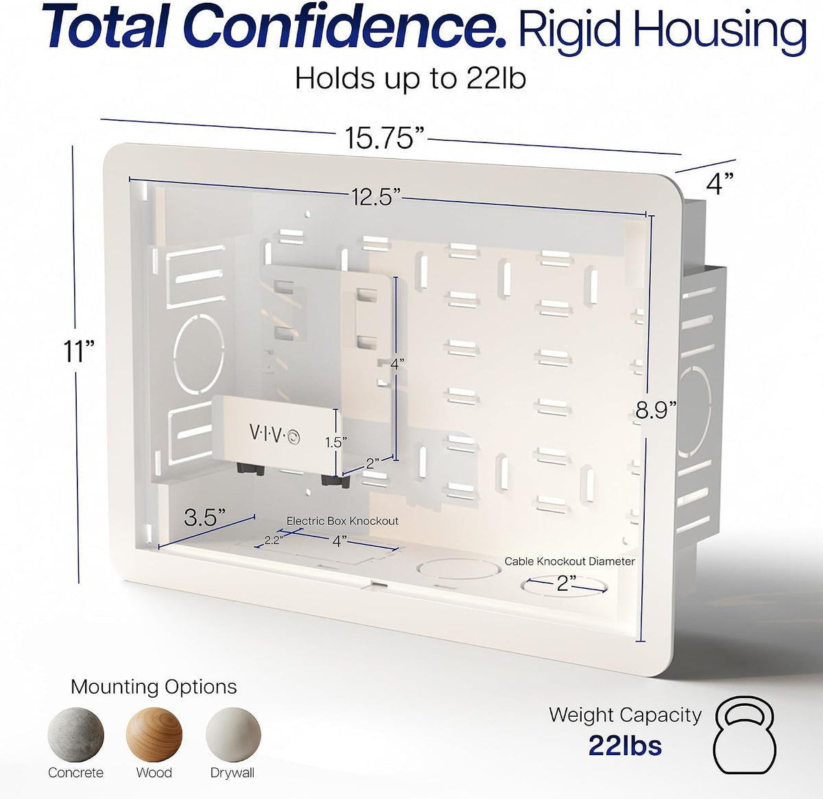 VIVO White Recessed in-Wall 9 in Media Box for Behind TV, MOUNT-CE10