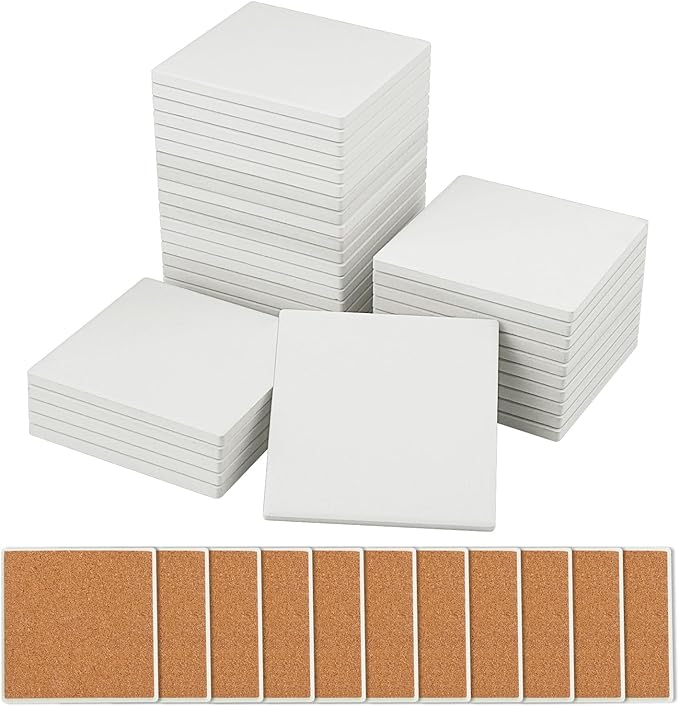 35 Pieces 4 Inch Blank Ceramic Coasters, Unglazed Ceramic Tiles Coasters