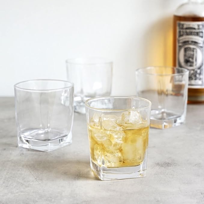 TRUE Square Rocks Glass, Old Fashioned Whiskey Glasses, Superb Drinking Cups