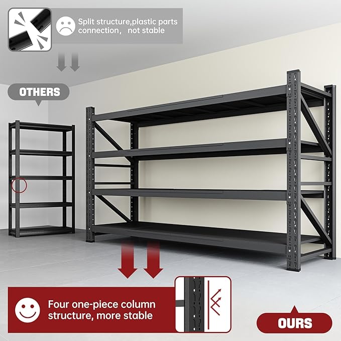 8000LBS Storage Shelves, 68" W Garage Shelving Heavy Duty Metal Adjustable Garage Shelves, Shelving Units Industrial Shelving for Warehouse, 68" W x 24" D x 63.4" H, Black