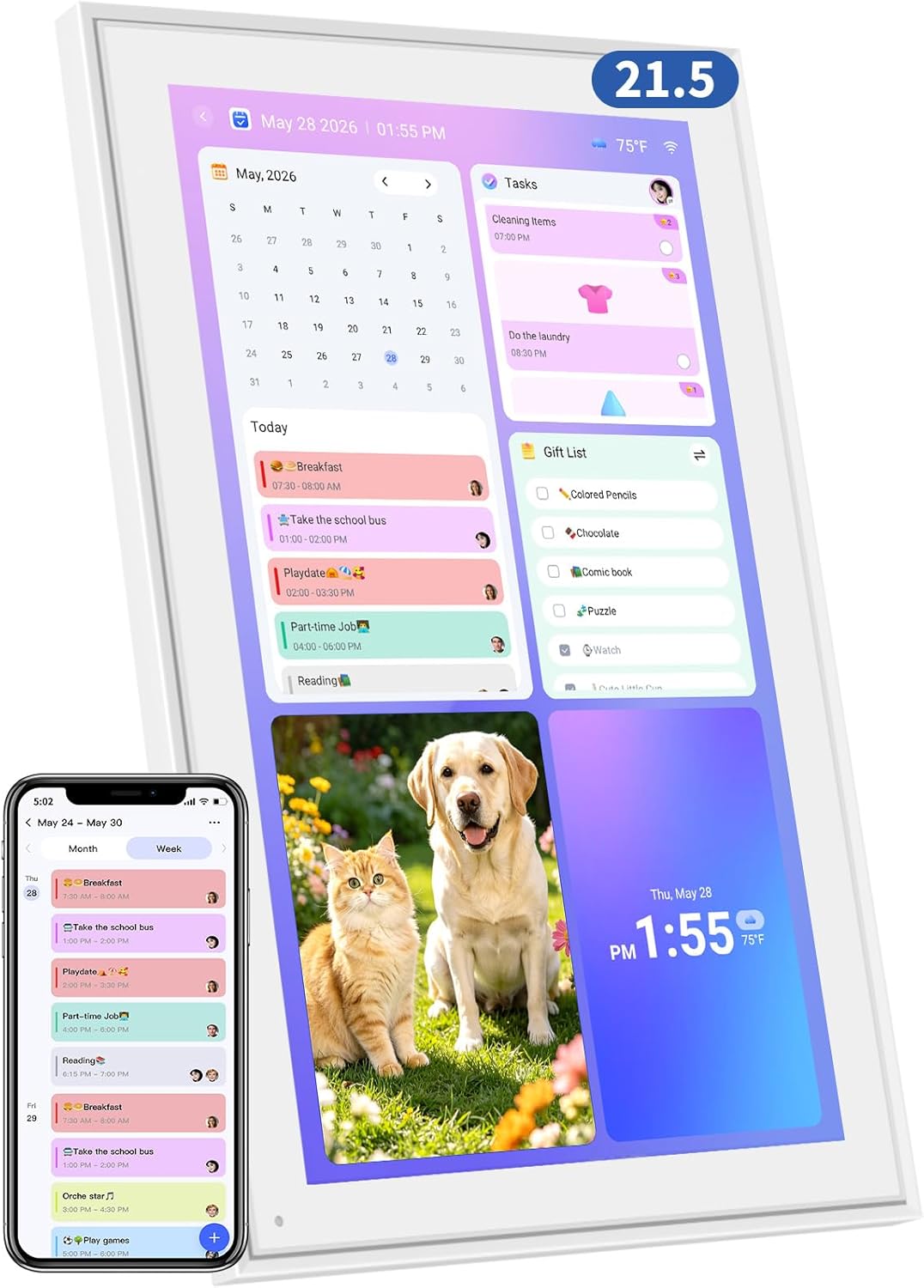 21.5" Digital Wall Calendar with Chore Chart & Planner