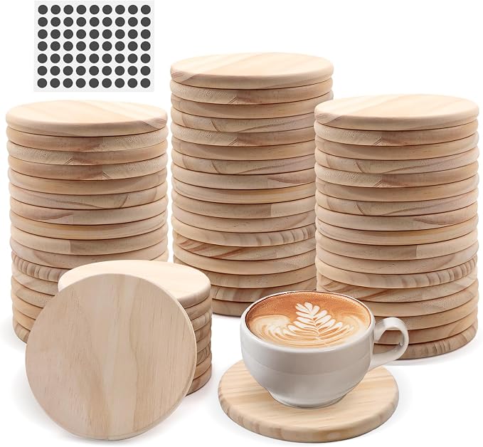 60 Pack 4 Inch Unfinished Round Wood Coasters