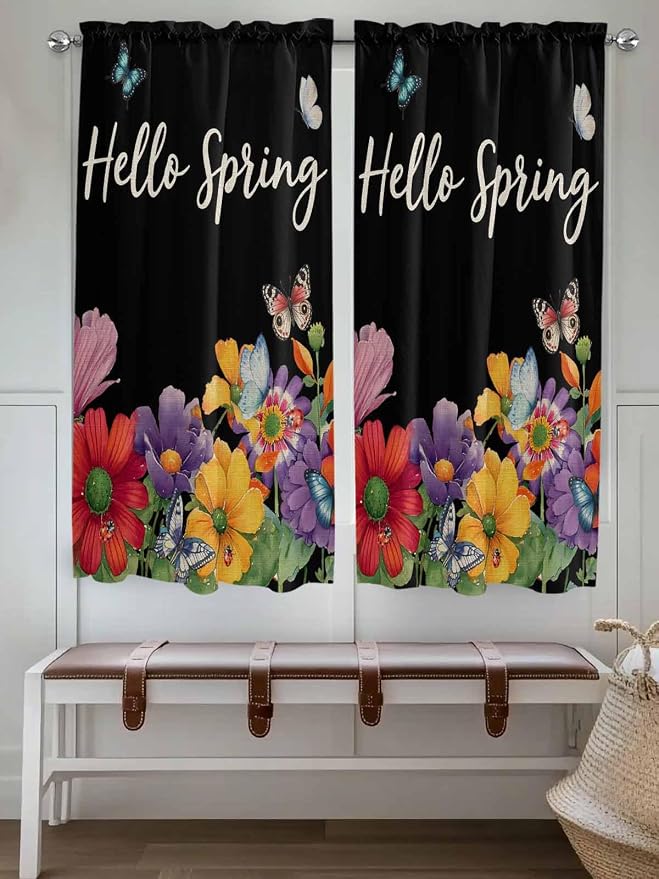 Spring Flowers Living Room Curtains 72 Inches length, Watercolor Country