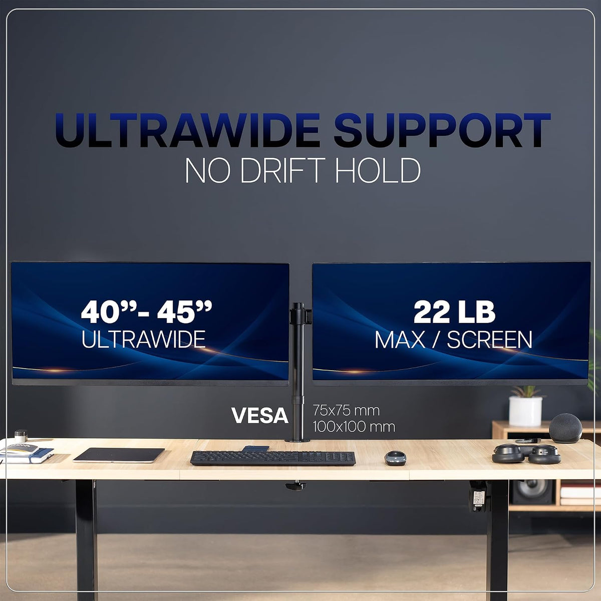 VIVO Black Dual Monitor Desk Mount for 27-38 in Ultrawides, STAND-TS38C