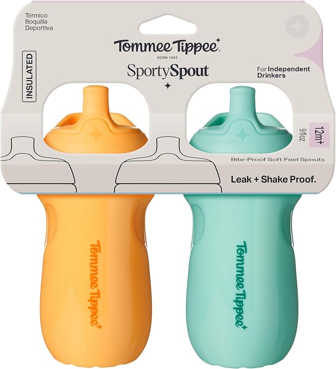 Tommee Tippee Toddler Sippy Cup, Sporty Spout, 1-3 Years, Insulated | Pack of 2