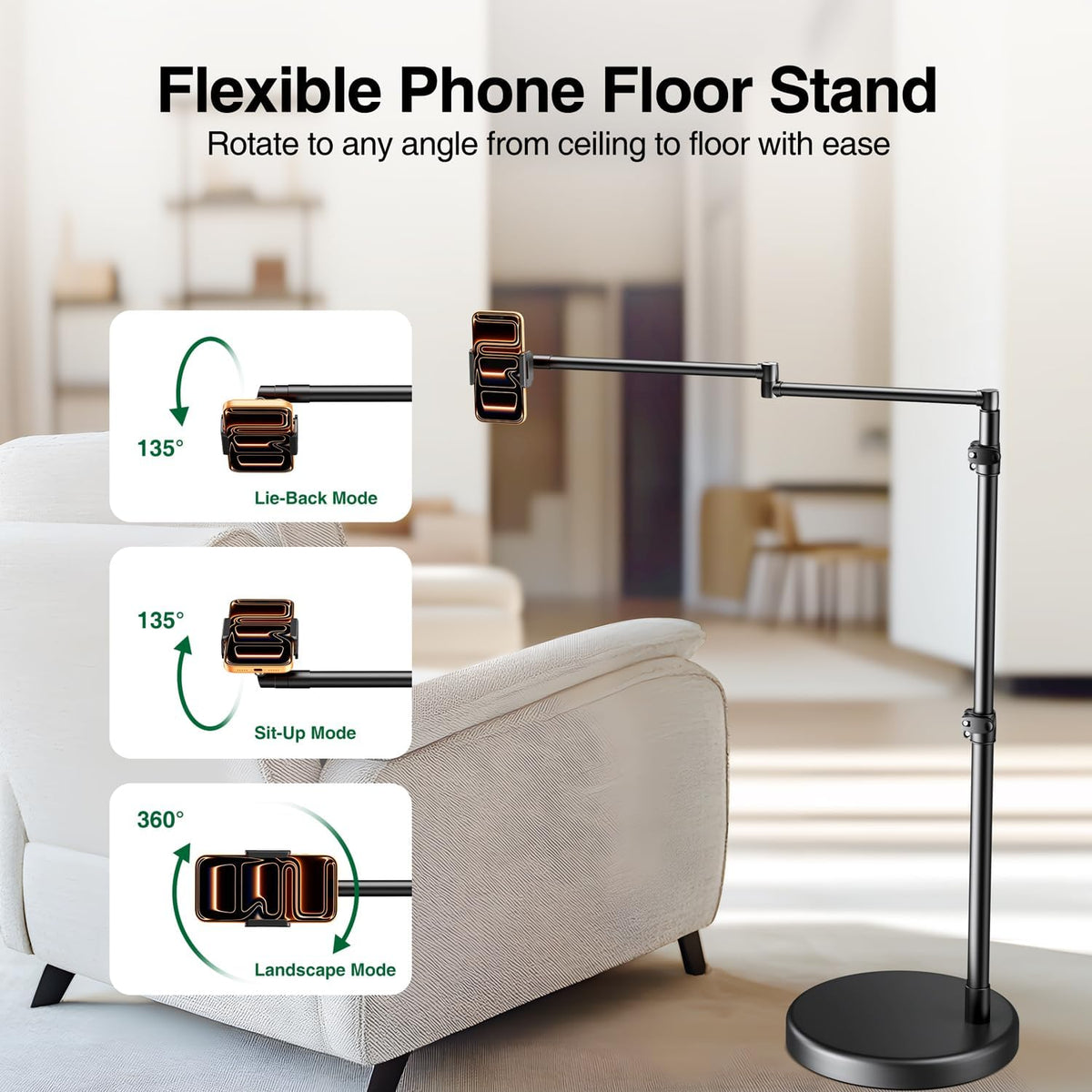 elitehood Floor Phone Holder Stand for Bed and Overhead Video Recording