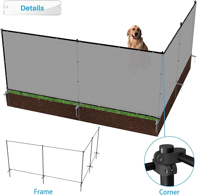 Patio 6' x 68' Outdoor Privacy Screen Freestanding Temporary Fence Panels Net Cover with Metal Poles for Outside Backyard Pool Garden Air Conditioner Fencing, Light Gray