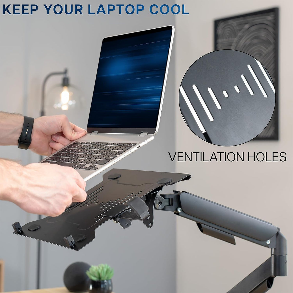 VIVO Universal Adjustable 10 to 15.6 inch Laptop Mount for Desk, Single Mechanical Arm VESA Notebook Stand with C-clamp and Grommet Options, Black, STAND-V001O-L