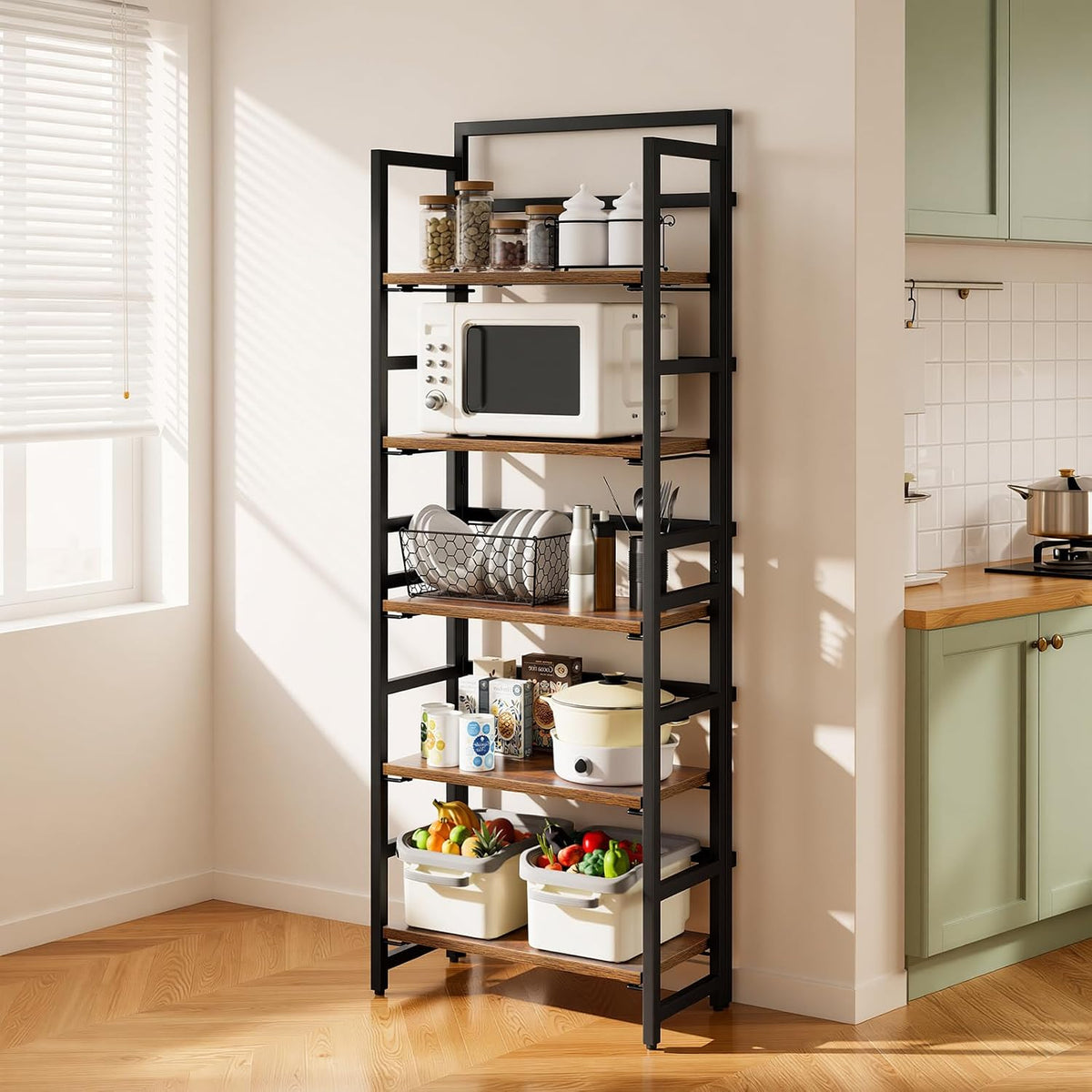 NUMENN 5-Tier Folding Bookshelf, Splits Into 2 Units, Vintage