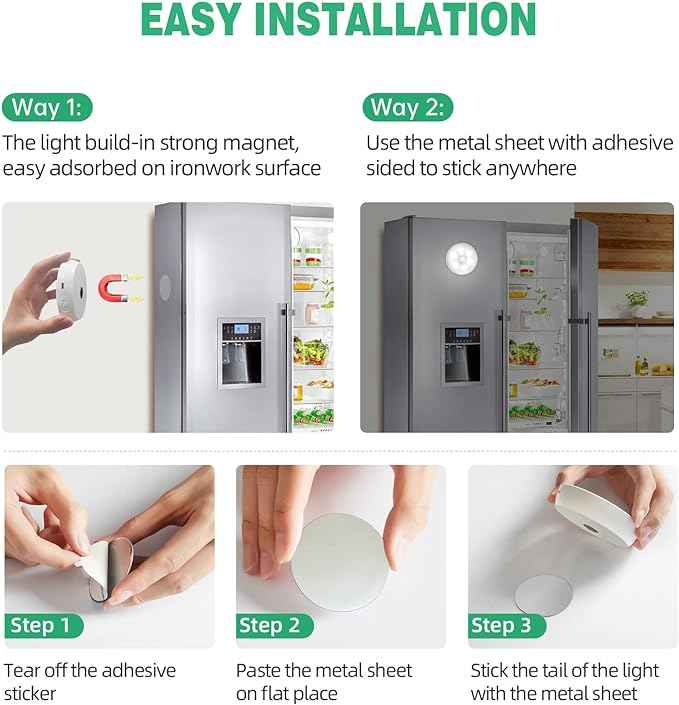 LED Closet Motion Sensor Step Lights, USB Rechargeable Battery Operated Puck