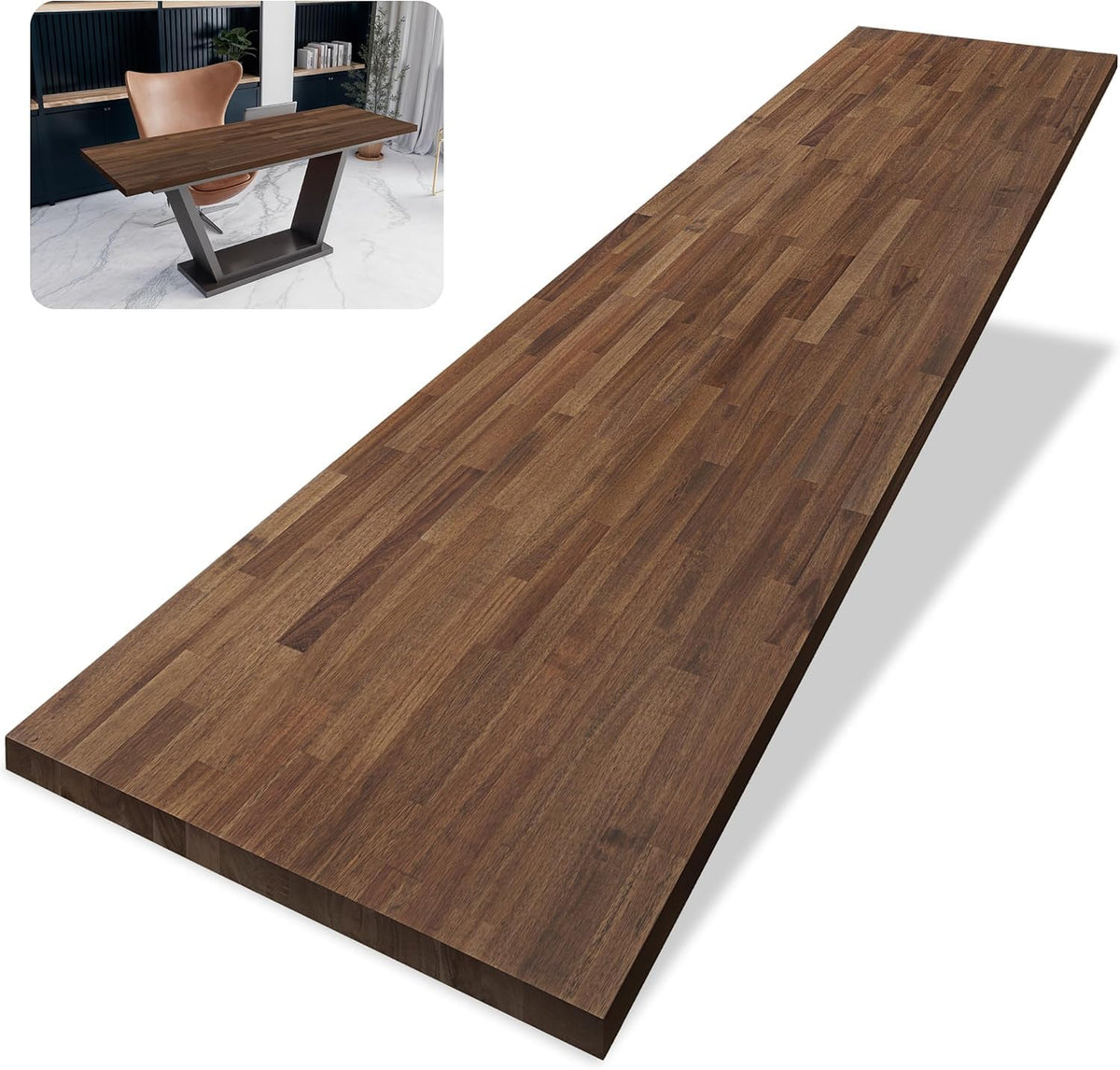Howizz 55 x 28 in. Solid Wood Table Top, Dark Walnut Stained Acacia Desktop for Standing Desk/Office Tabletop/Countertop, 0.7in. Thick