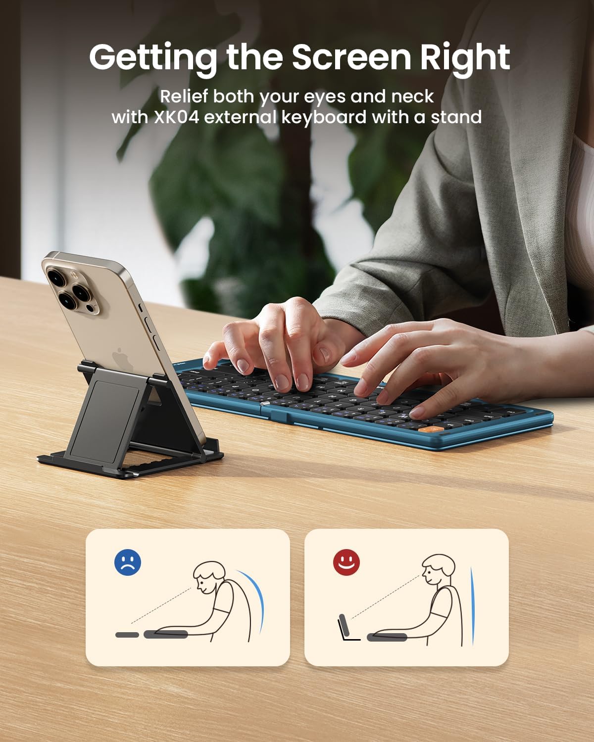 ProtoArc XK04 Foldable Compact Keyboard for Phone and Tablet, Blue