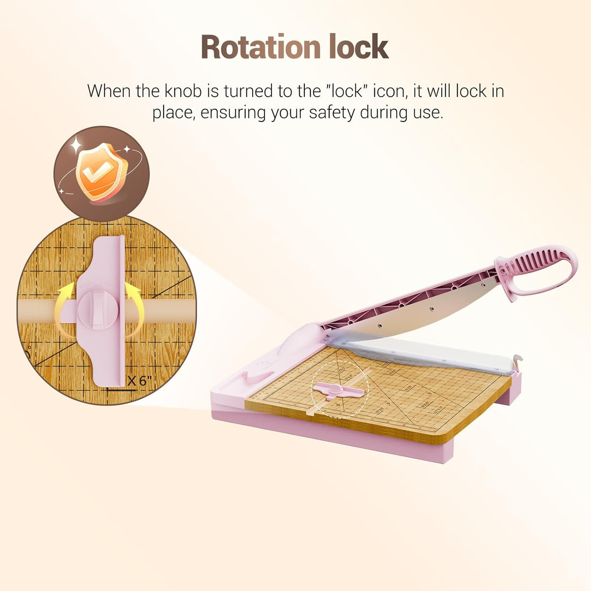 12 Inch Heavy Duty Paper Cutter, Wood Guillotine Paper Cutter & Paper Trimmer, 25-30 Sheets Capacity Paper Cutting Board for Classroom, Crafting, Cardstock Pink