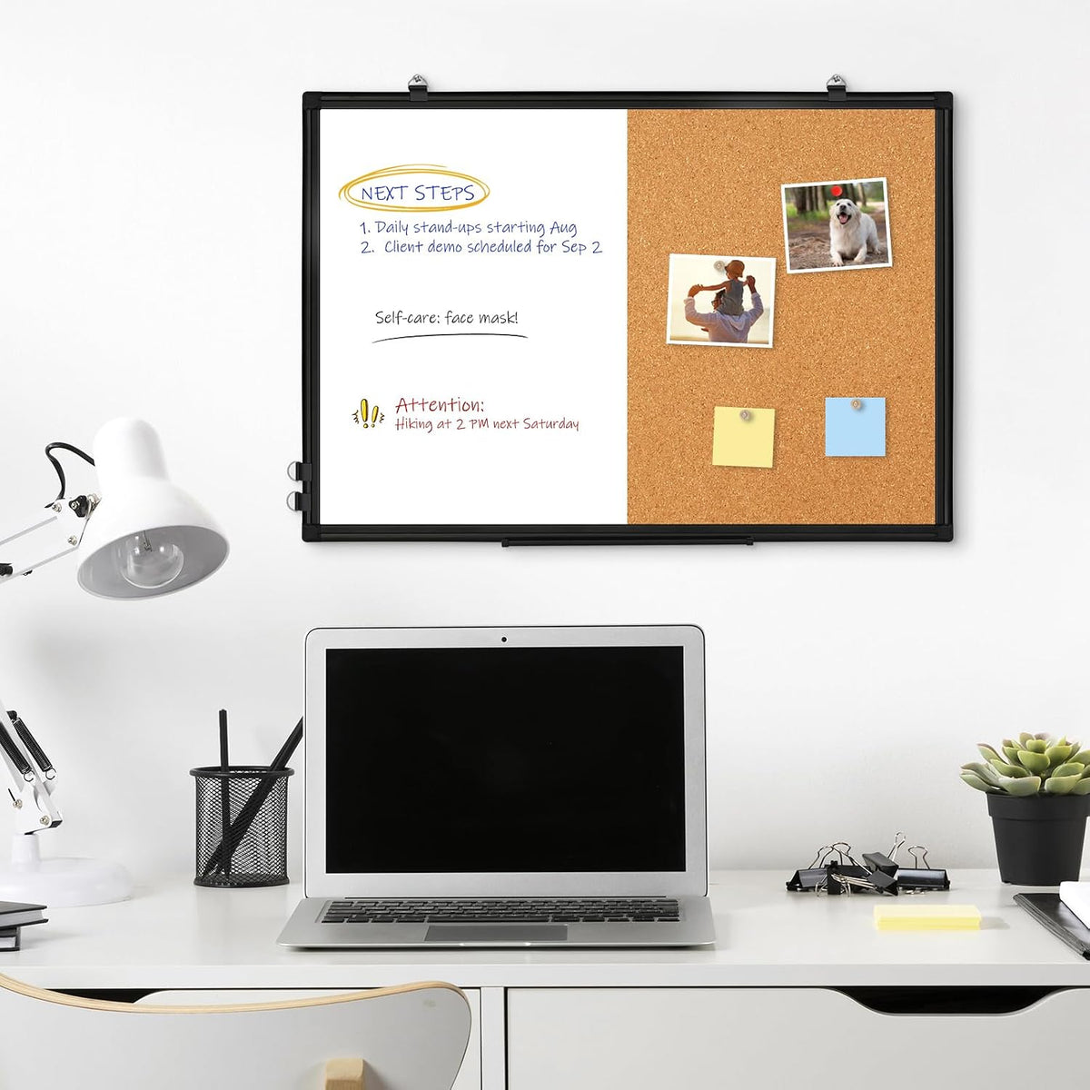 White Board Cork Board Combo for Wall, Double Sided Magnetic