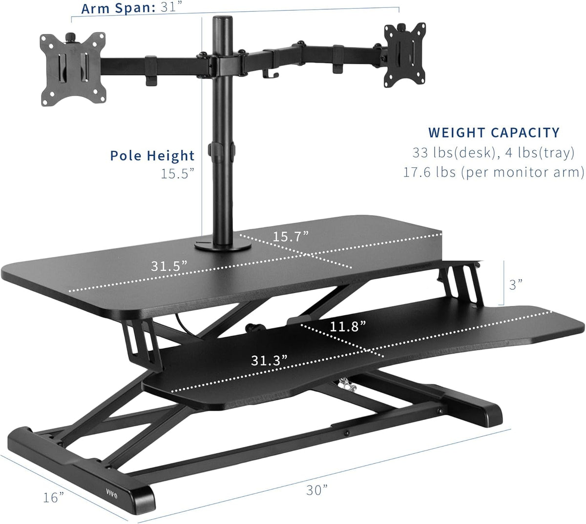 VIVO 32 in Standing Desk Converter with Monitor Stand