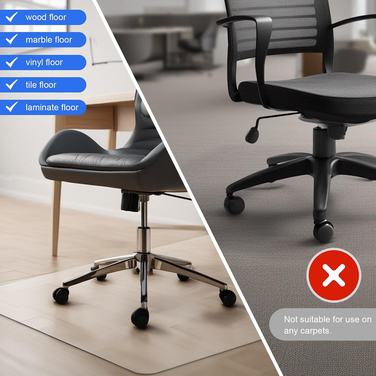 Azadx Office Chair Mat for Hardwood Floor Clear Chair Mat for Easy Glide