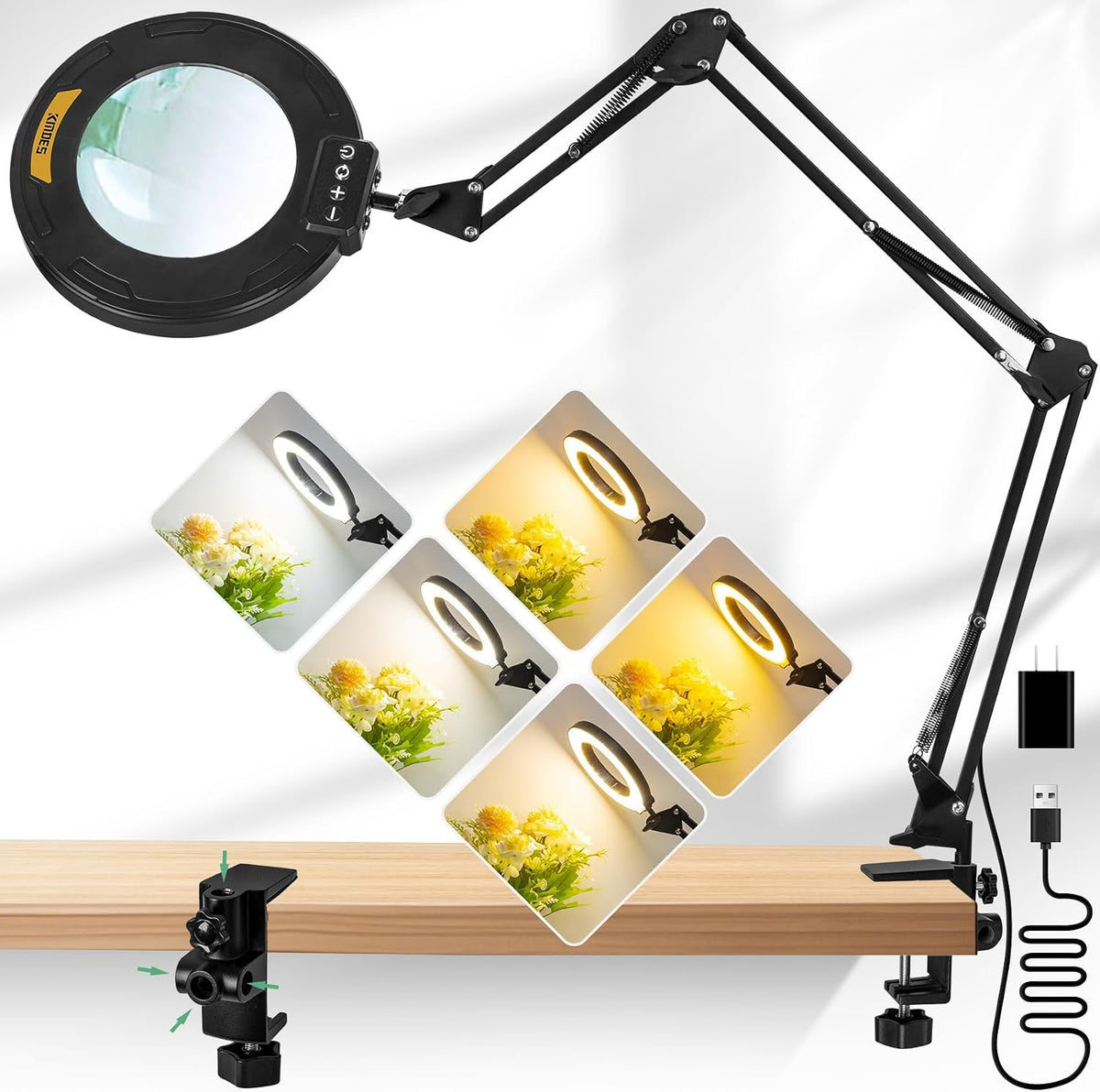 Magnifying Glass with Light and Clamp, 4.2in 15X Extended Arm