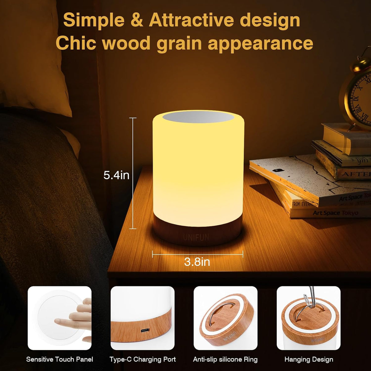 UNIFUN Bedside Touch Lamp Rechargeable Dimmable RGB LED Table Night Light (Pack of 2)