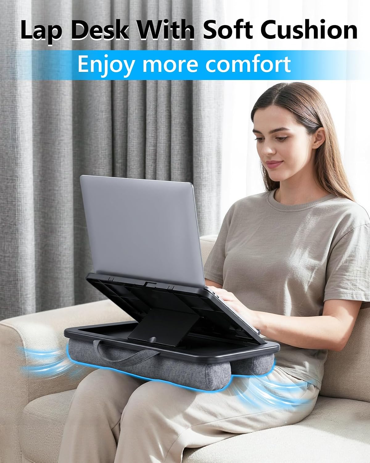 Adjustable Lap Desk with Cushion - 8 Angles Ergonomic Adjustment