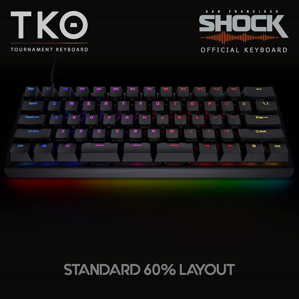 KINESIS Gaming TKO Mechanical Keyboard | Linear Red Switches | 60% Layout | Split Spacebar | Hotswap | PBT Keycaps | Aluminum Body | SF Shock Limited Edition Travel Case