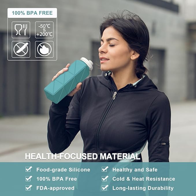 BEAUTAIL Collapsible Water Bottles 21oz/610mL, Silicone Travel Water Bottle |