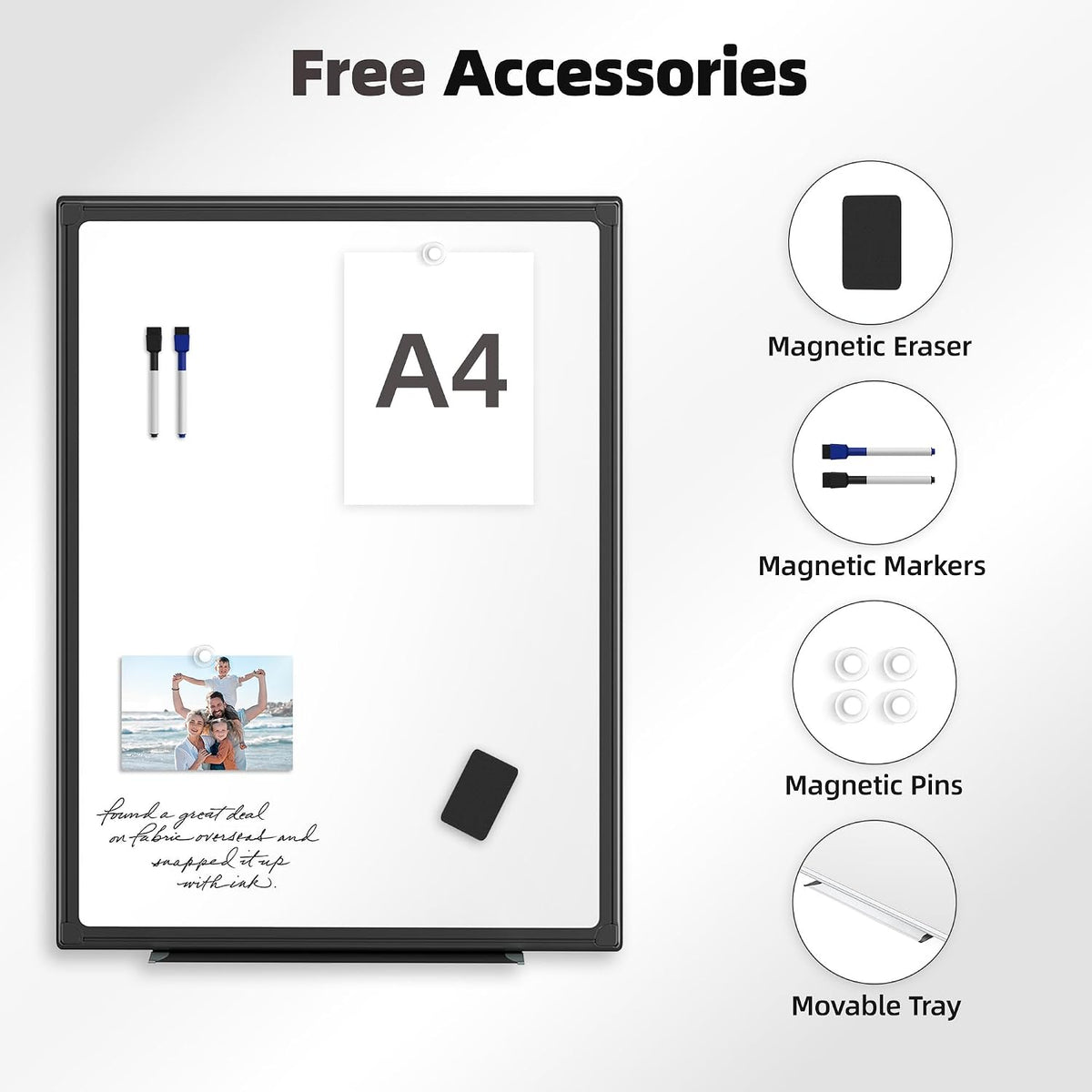 VUSIGN 36'' x 24'' Magnetic White Board for Wall, Dry Erase Board with Black Aluminium Frame, Hanging Whiteboard for Office, Home, Meeting - Accessories Included