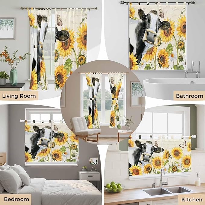 Yellow Sunflowers Living Room Curtains 96 Inch Length, Window Curtains Tab Top
