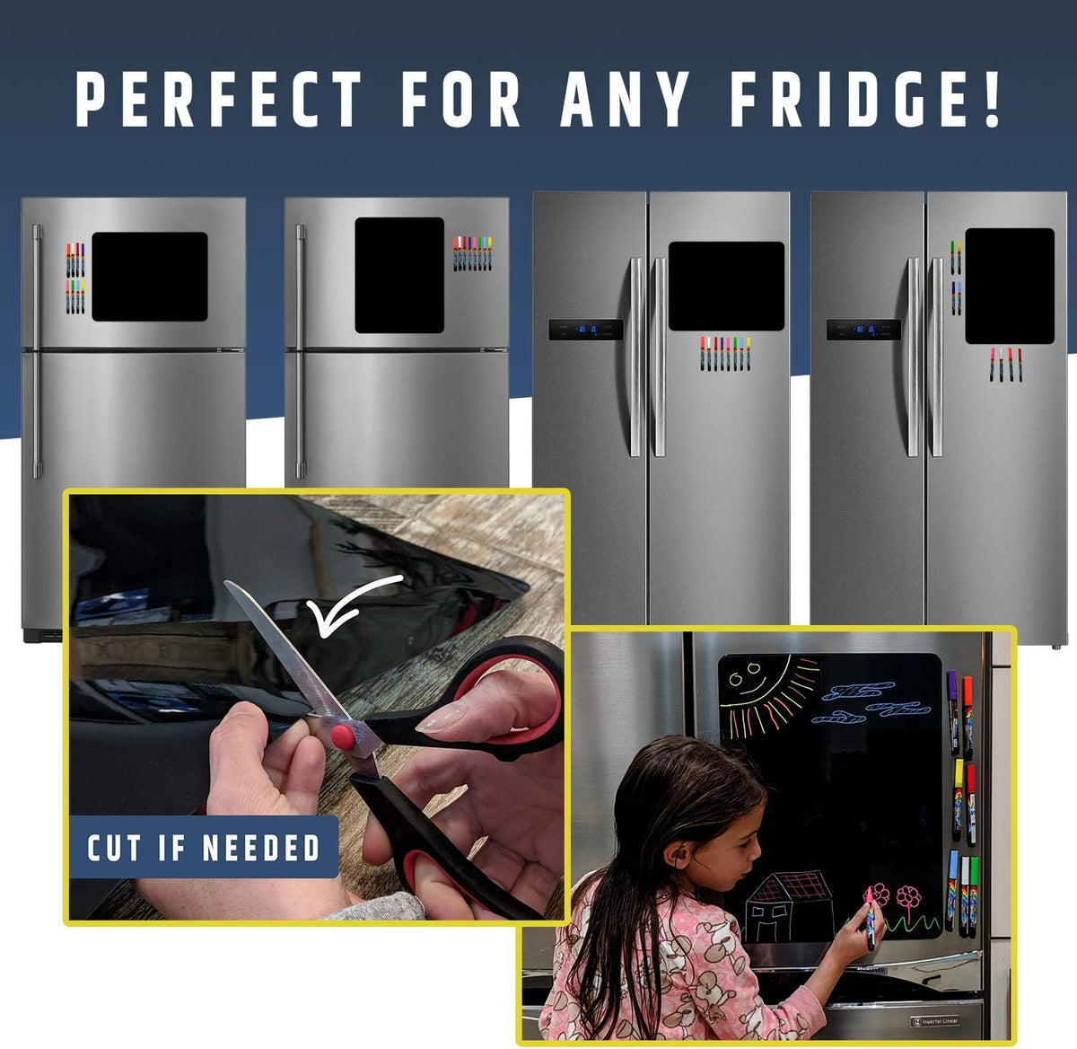Premium Magnetic Wet/Dry-Erase Blackboard for Refrigerator (Fridge Chalkboard) - 17.5"x13.5" Large Size Black Organizer (Stain Free) | 8 Liquid Neon Chalk Markers | Grocery/to-Do Lists Board