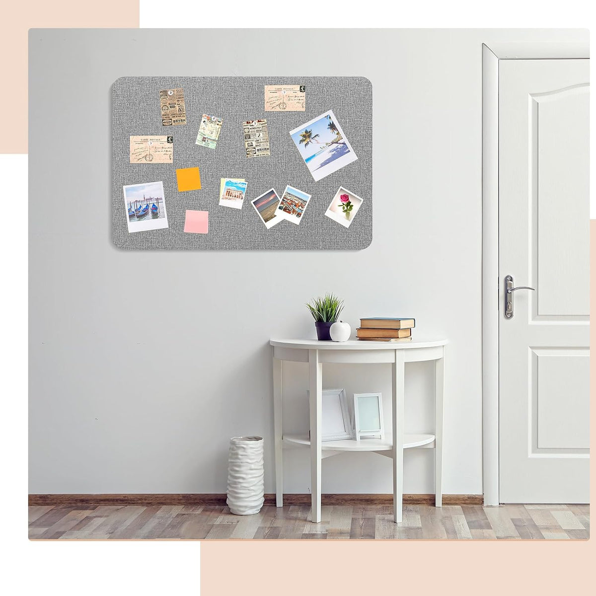 Hahafelt Linen Fabric Bulletin Board Pinboard, 36"x24", Grey