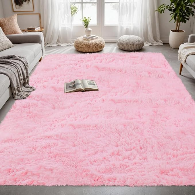 4x6 Area Rugs for Living Room Rug: Soft Fluffy Shag Light Pink Rugs for Bedroom