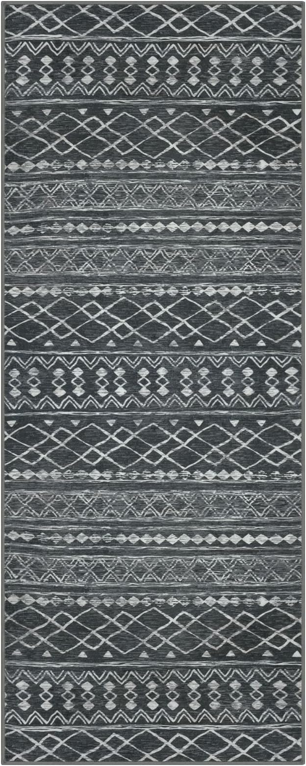 KUTA 2x6 Washable Runner Rug Non-Slip, Dark Grey Beige Moroccan Boho Rug Runner