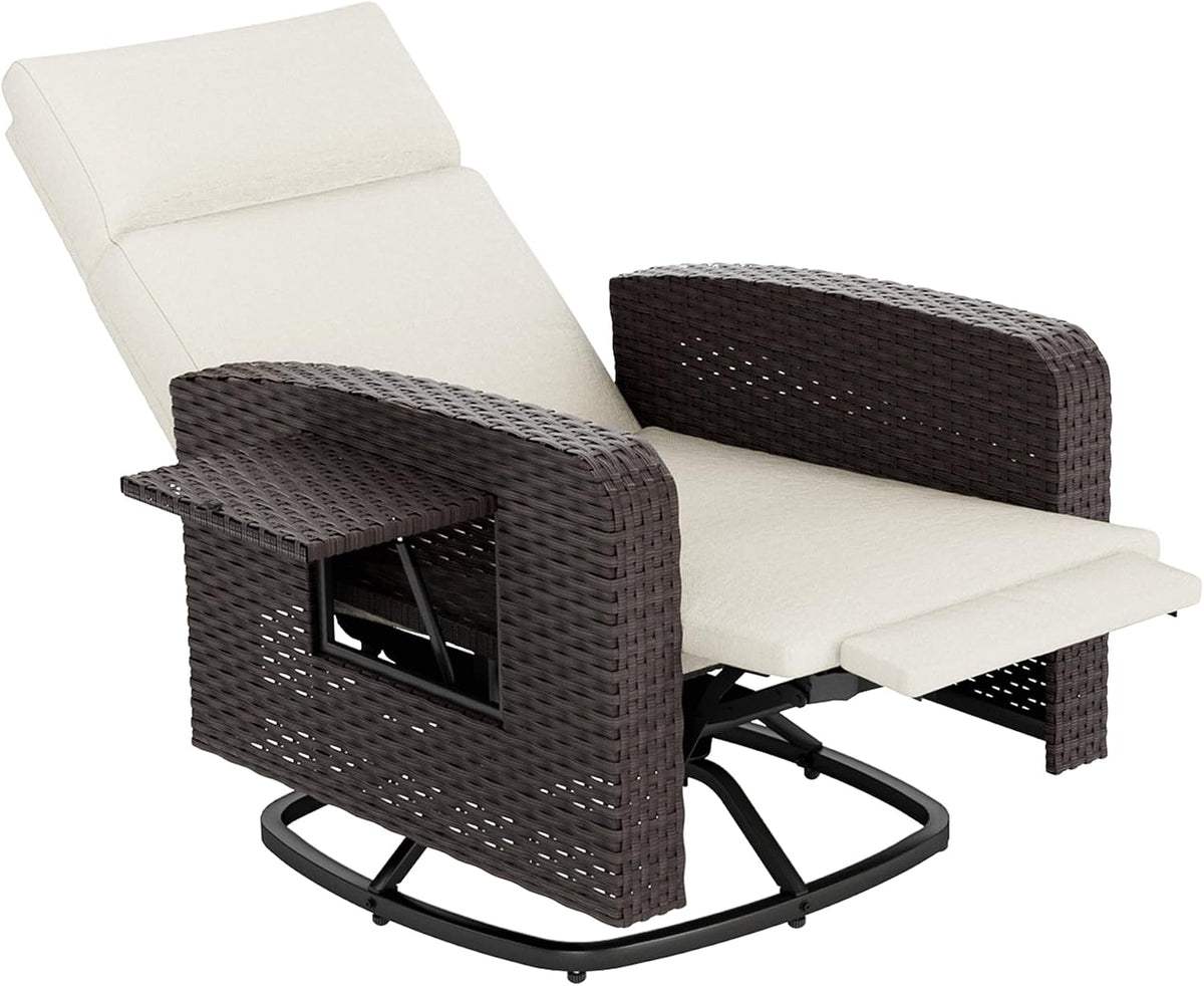 Outdoor Swivel Recliner Chair,Dual-Adjust Outdoor Patio Chair with Adjustable Backrest and Footrest,Wicker Patio Chair with Flip-Up Table for Living Rooms,Pools,Balconies,patios,courtyards