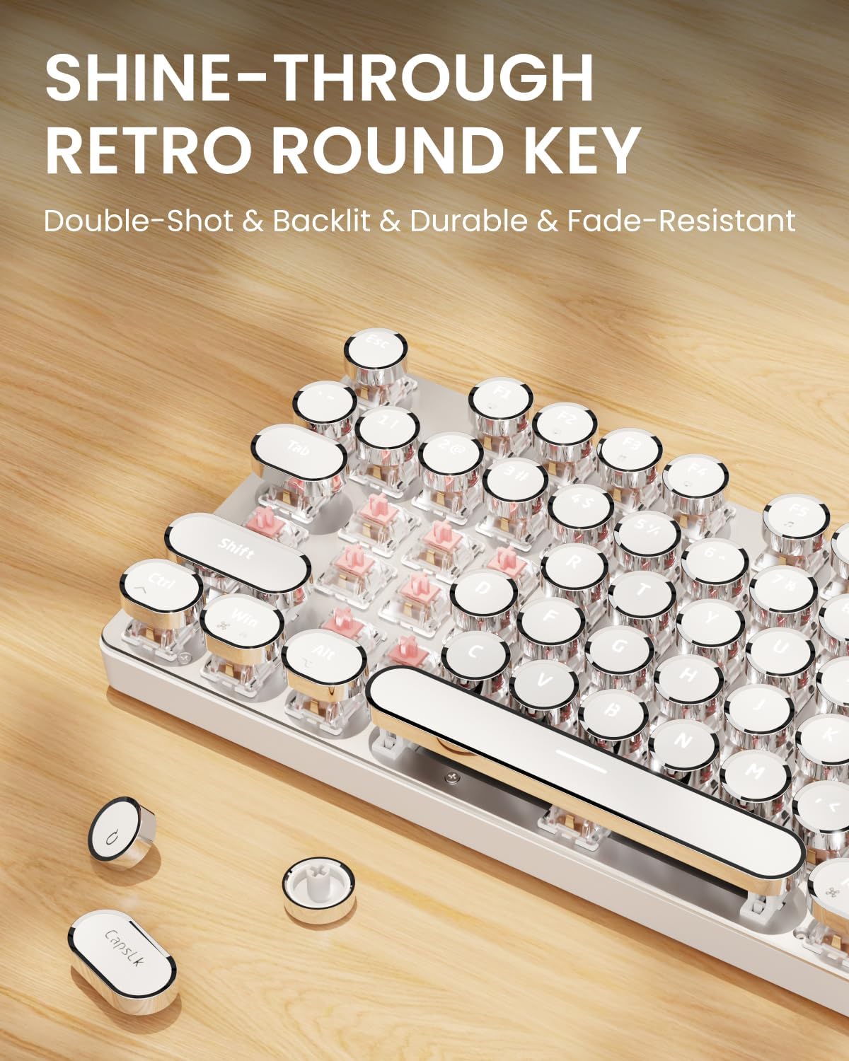 Wired Typewriter Mechanical Keyboard, Retro Punk Keyboard with Media Knob