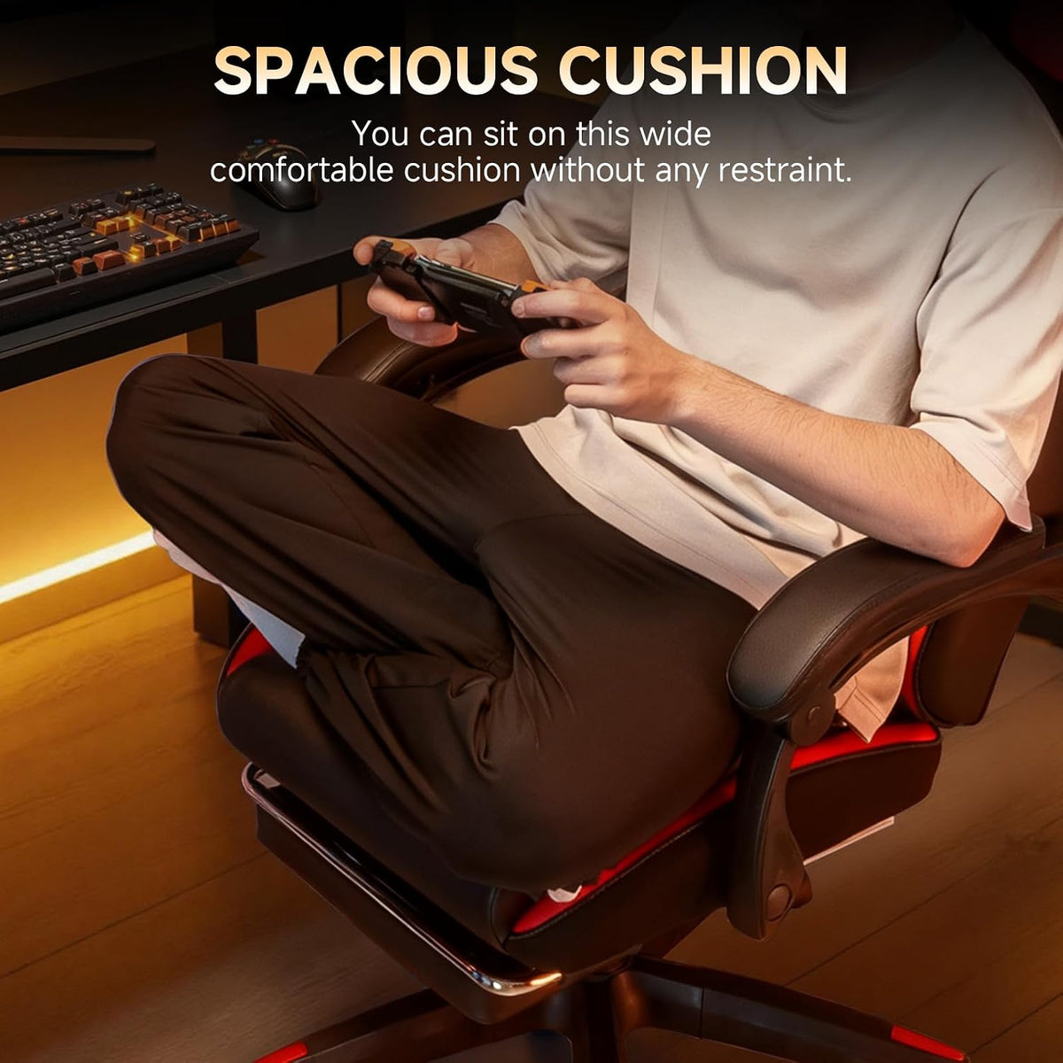 GTPLAYER Gaming Chair, High Back Leather Computer Gaming Chair with Footrest, Ergonomic Height Adjustable Office Chair with Removable Cover and Lumbar Support for Gaming & Work,RED