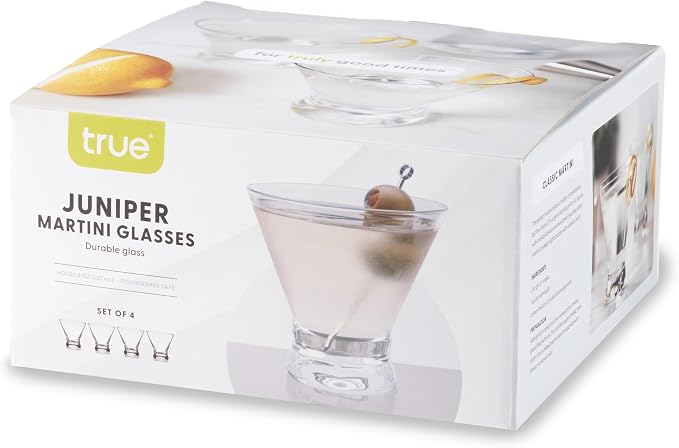 True Stemless Martini Glasses, 8 oz Modern Cocktail Glasses