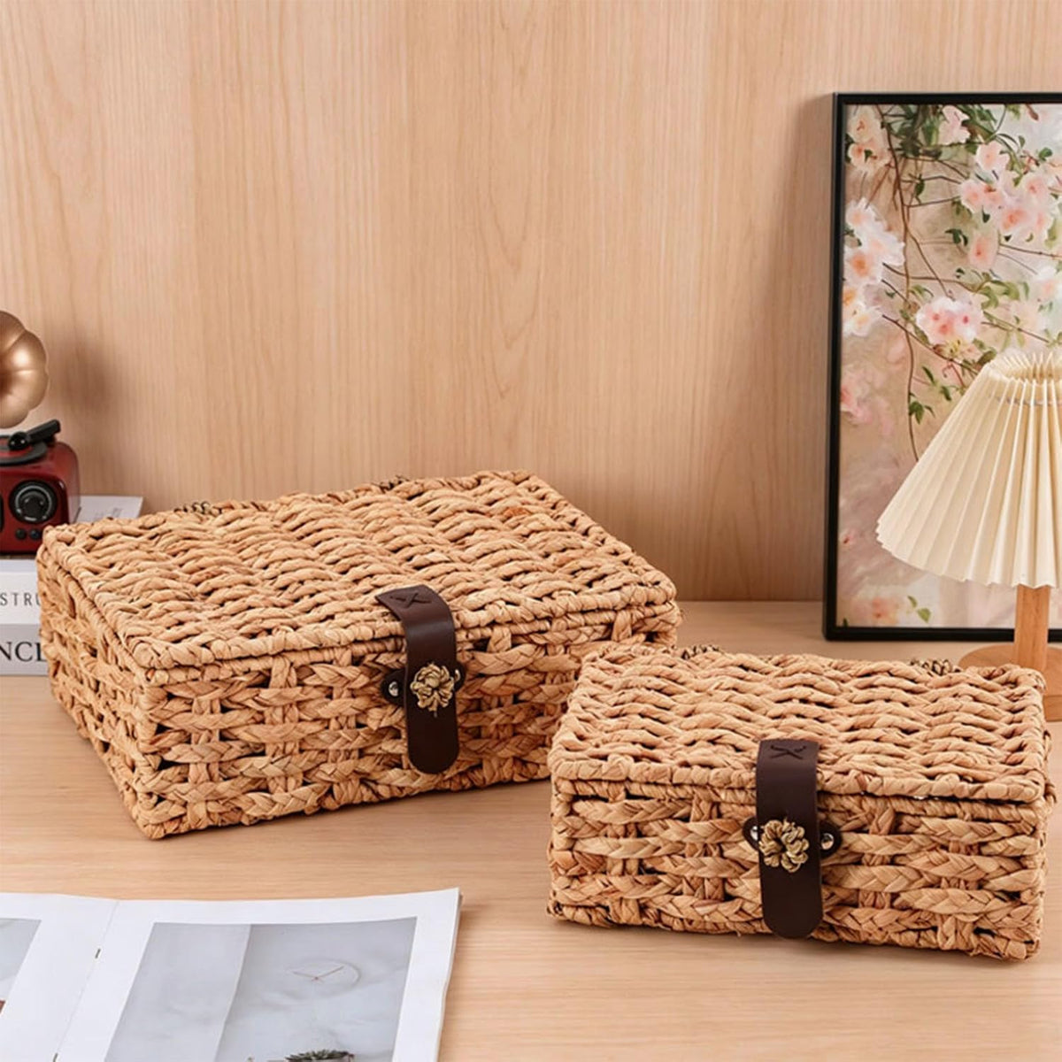 Water Hyacinth Wicker Storage Box with Lid （Large）