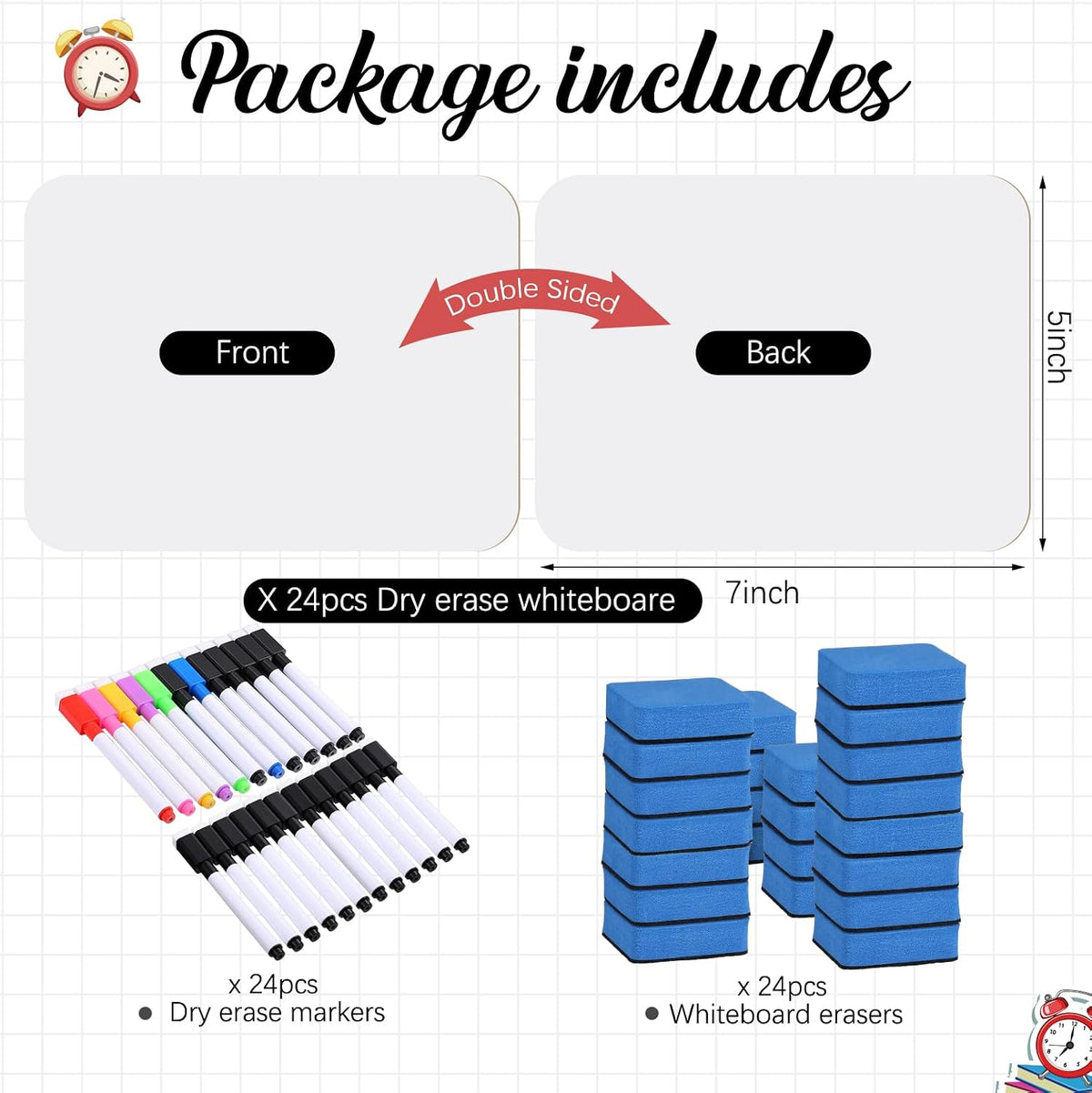 Affrolling 24 Sets Small White Boards Dry Erase 5"x7" Mini Double Sided