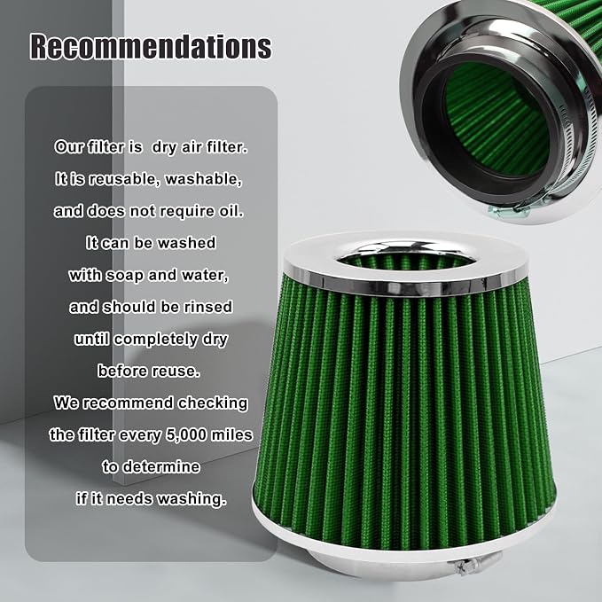 RYANSTAR RACING 89mm 3.5" High Flow Round Tapered Cone Cool Air Filter Cleaner