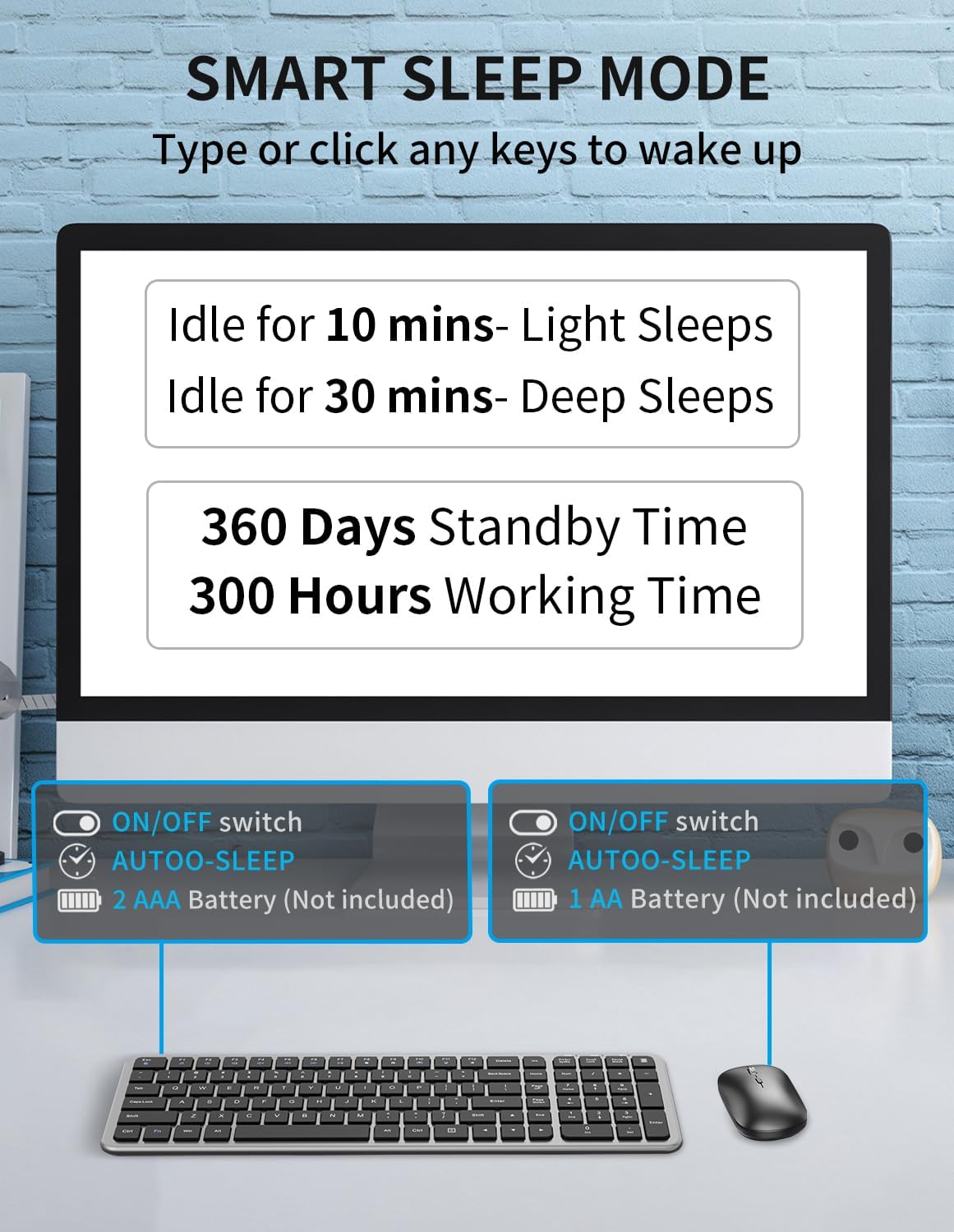 Wireless Keyboard and Mouse Combo, Slim Compact Full Size Flat Keyboard with Calculator Button, Silent Computer Mouse, 2400 DPI, 2.4G USB Cordless Set Suitable for Laptop PC Windows Mac - Gray ﻿
