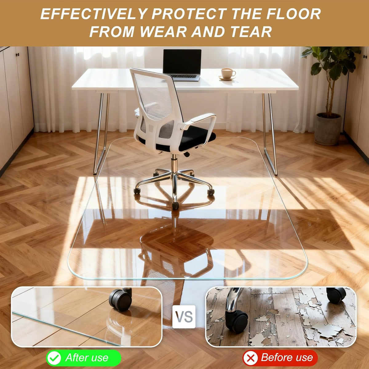 Vicwe Glass Chair Mat for Carpet, 36"x48" Tempered Glass Office Chair Mat