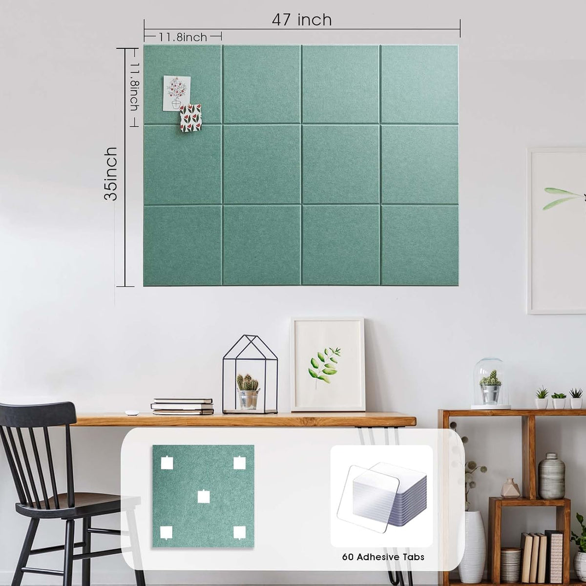 48" x 36" Large Felt Bulletin Board 1/2" Thick, Jade Green