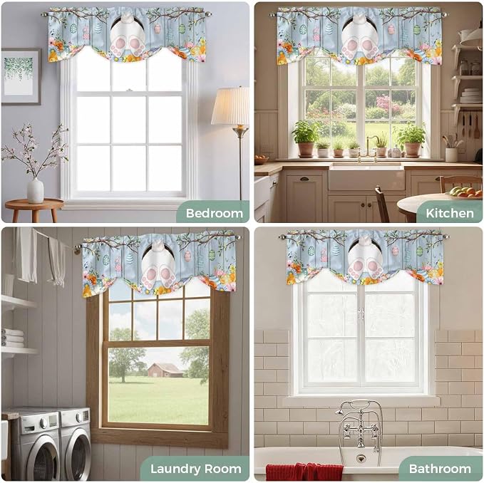 Easter Tie Up Valance Curtains for Windows, Kitchen Curtains Window Shades