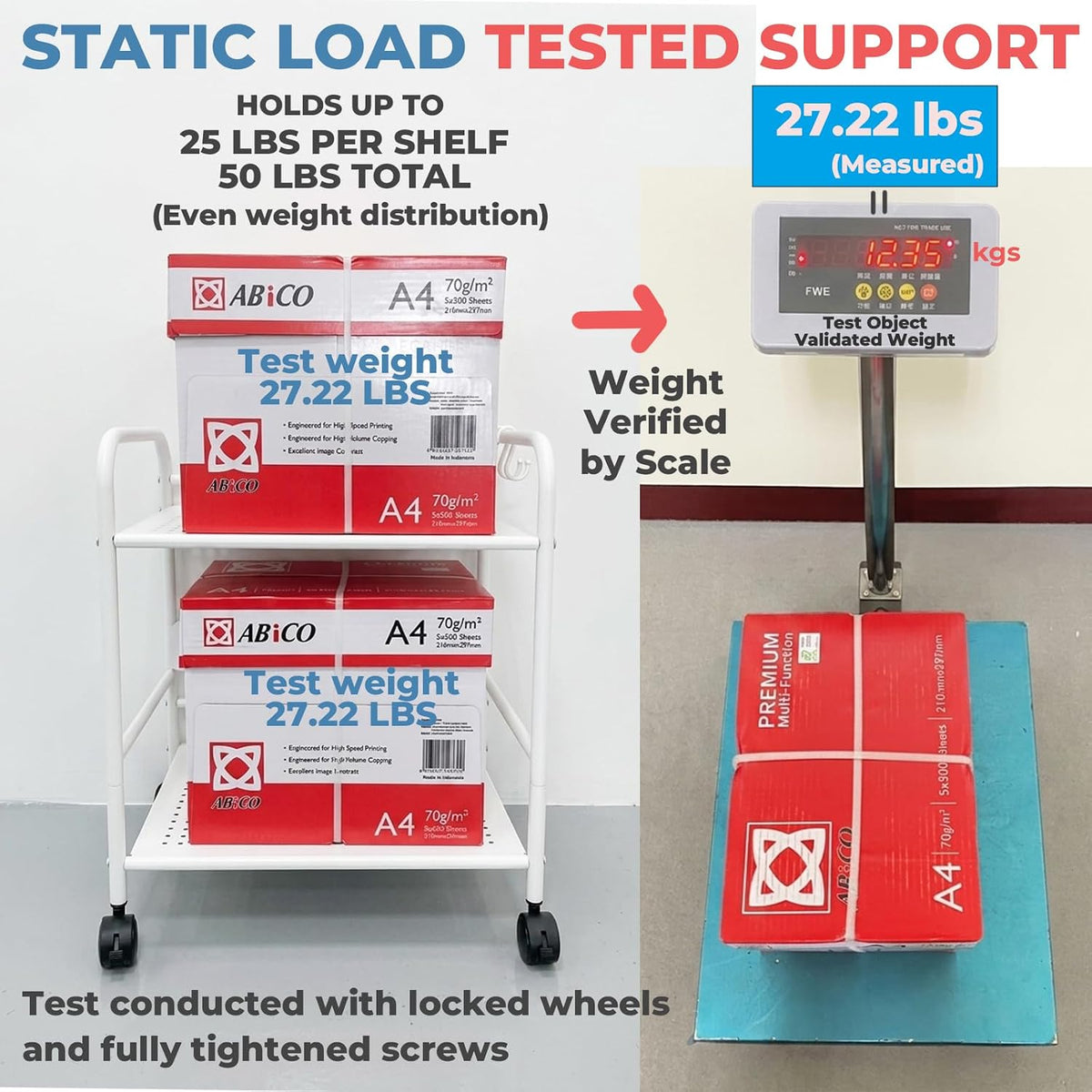 2-Tier Metal Rolling Cart, Compact Under Desk Storage Organizer