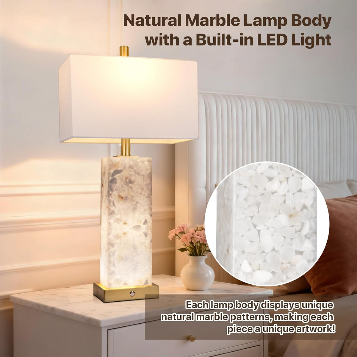 vallerico 25.6" Alabaster Lamps, Marble Lamp Nightstand Lamps Set of 2